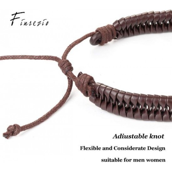 15pcs Braided Leather Bracelet For Men Women Cuff Wrap Bracelet Ethnic Tribal Bracelets Adjustable And Brown